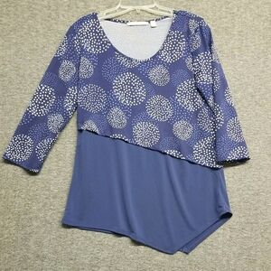 Valerie Stevens Women's Blue, With White Polka Dot, 3/4 Sleeve Size S Top Blouse